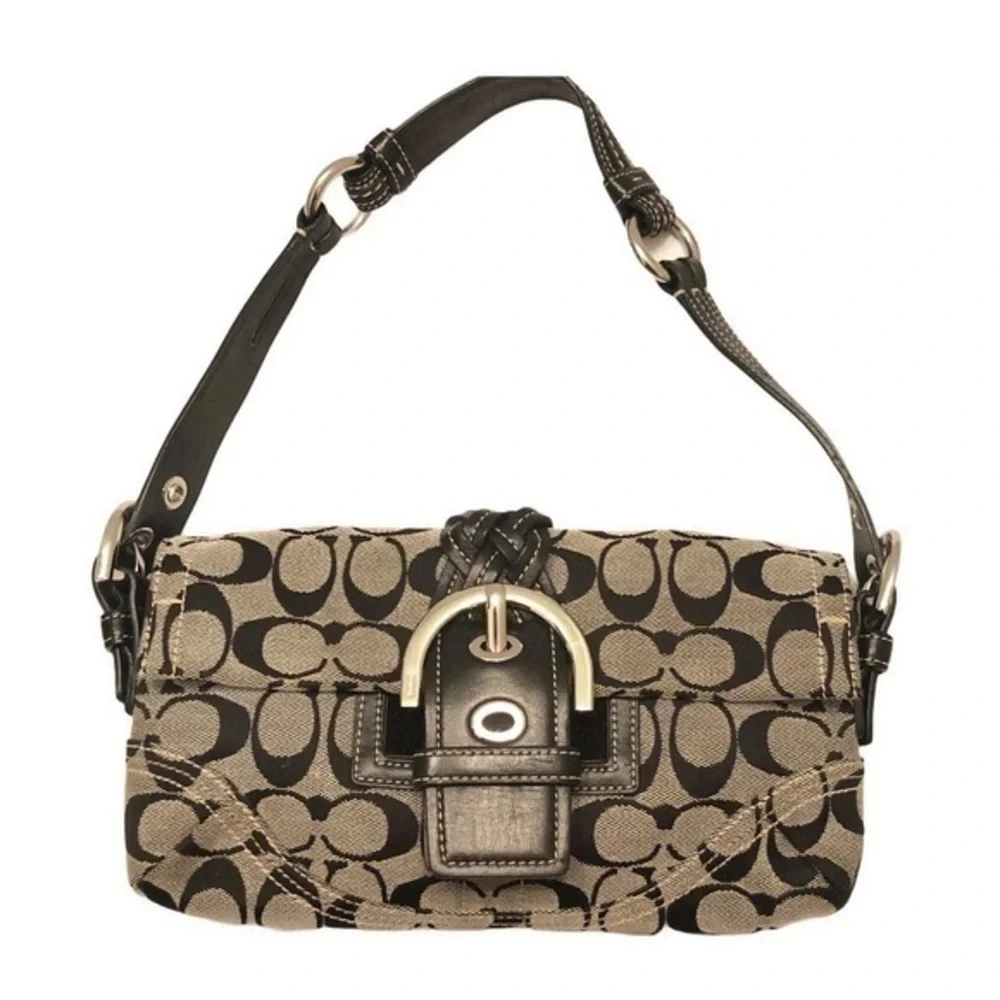 Coach black gray signature soho baguette bag